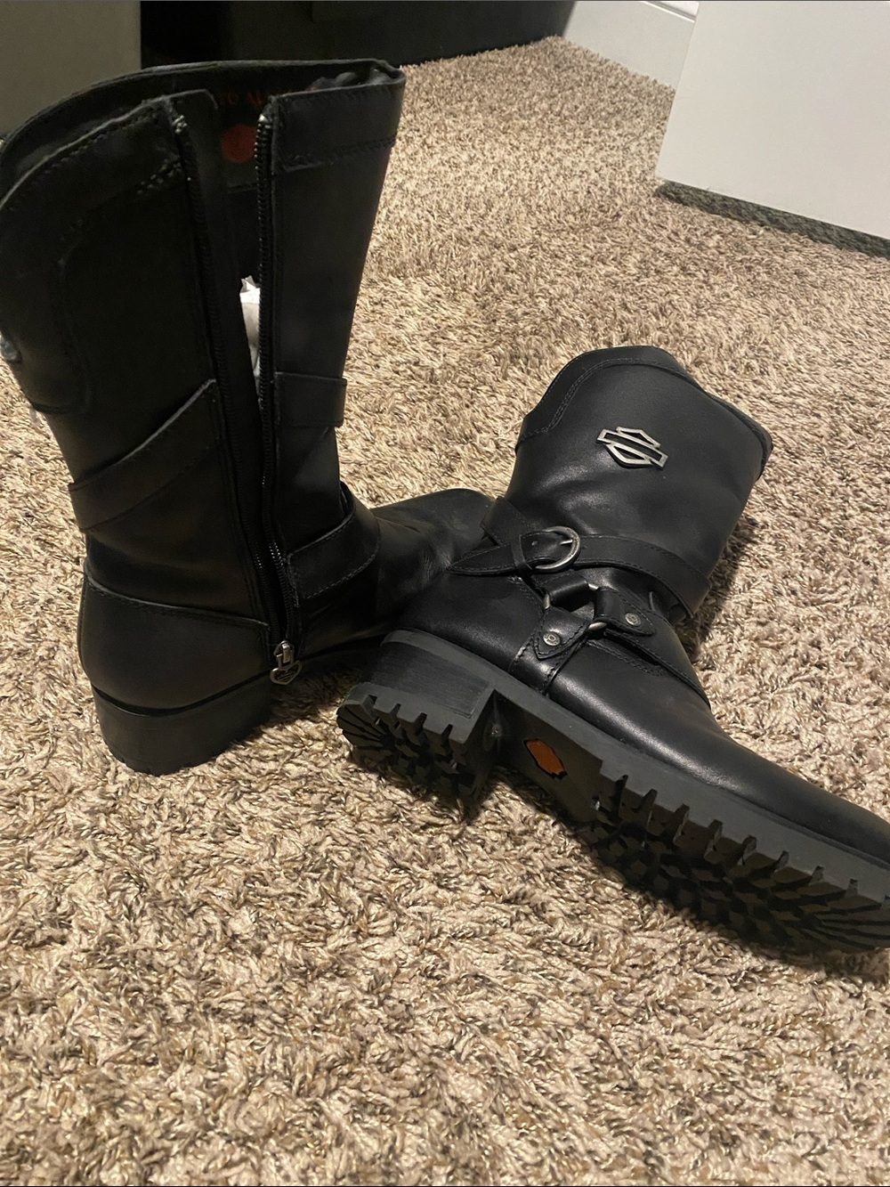 Harley-Davidson Women's Black Leather Harness Zipper Boots